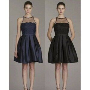 Monique Lhuillier Bridesmaids Dress Navy Blue Lace Satin A-Line Cocktail Size 20